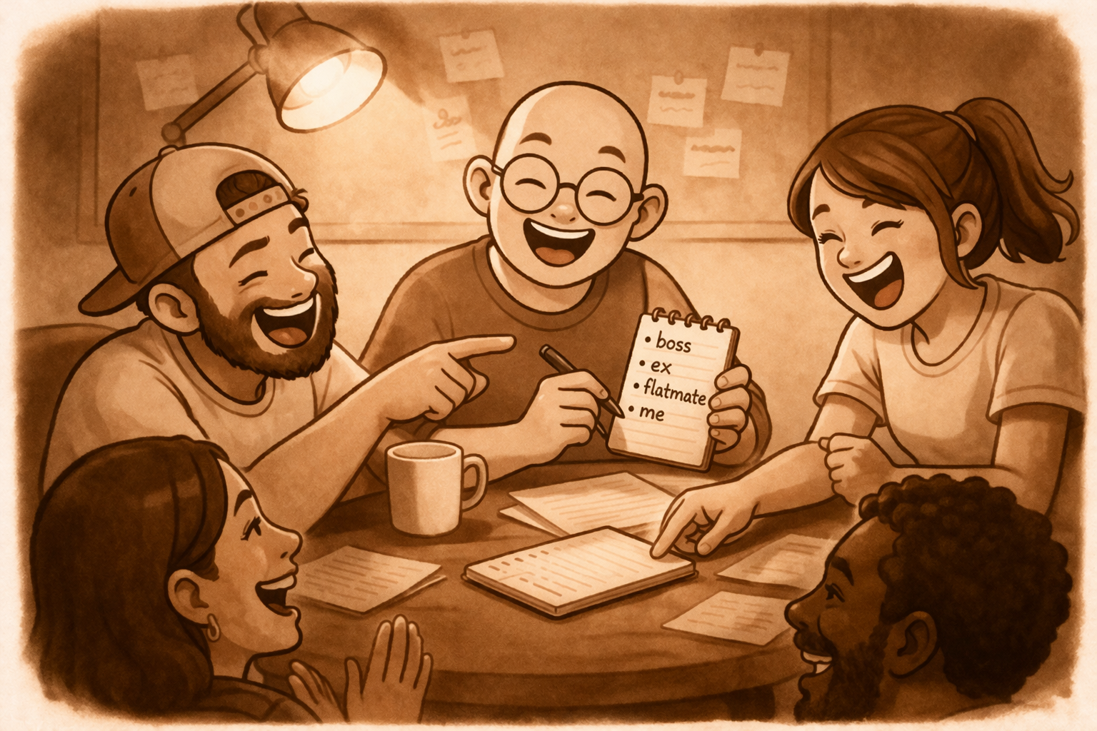 Writers room turning ideas into jokes